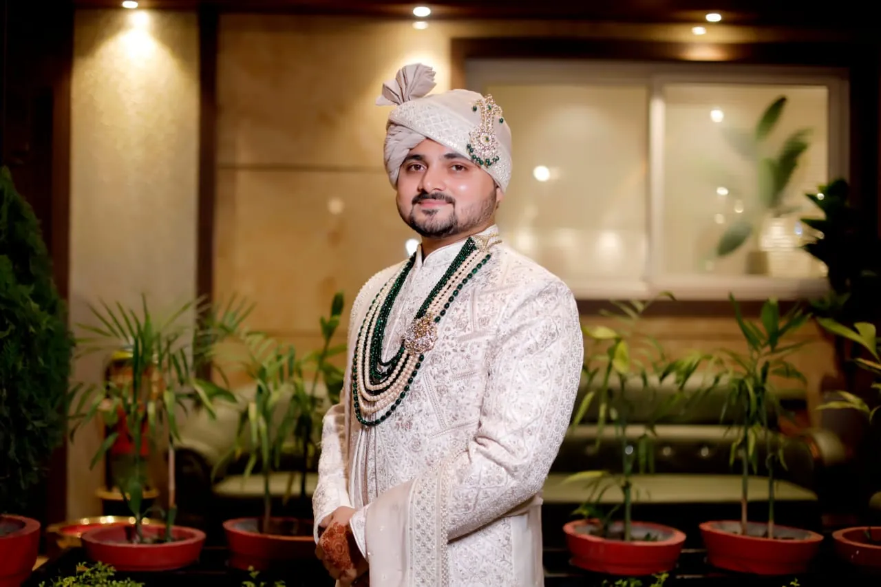 Groom in sherwani, Prayagraj wedding