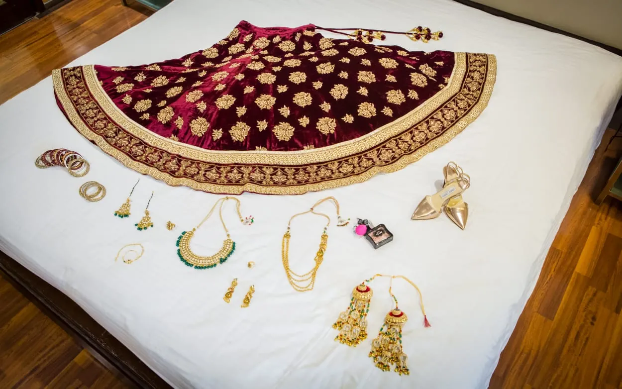 Bridal jewellery flat-lay, product photography Prayagraj